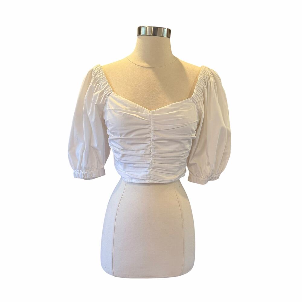 Abercrombie & Fitch Off-The-Shoulder Poplin Puff Sleeve Top In White Size Small